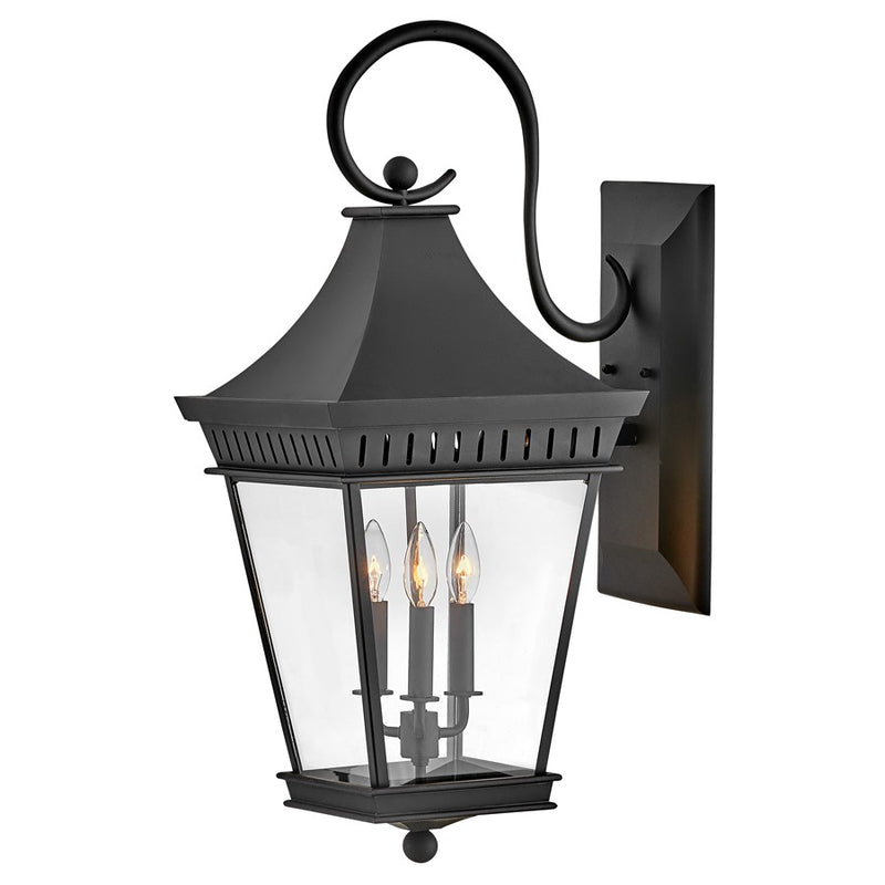 Hinkley Lighting Chapel Hill 3Lt Outdoor Wall Mount, Black/Clear