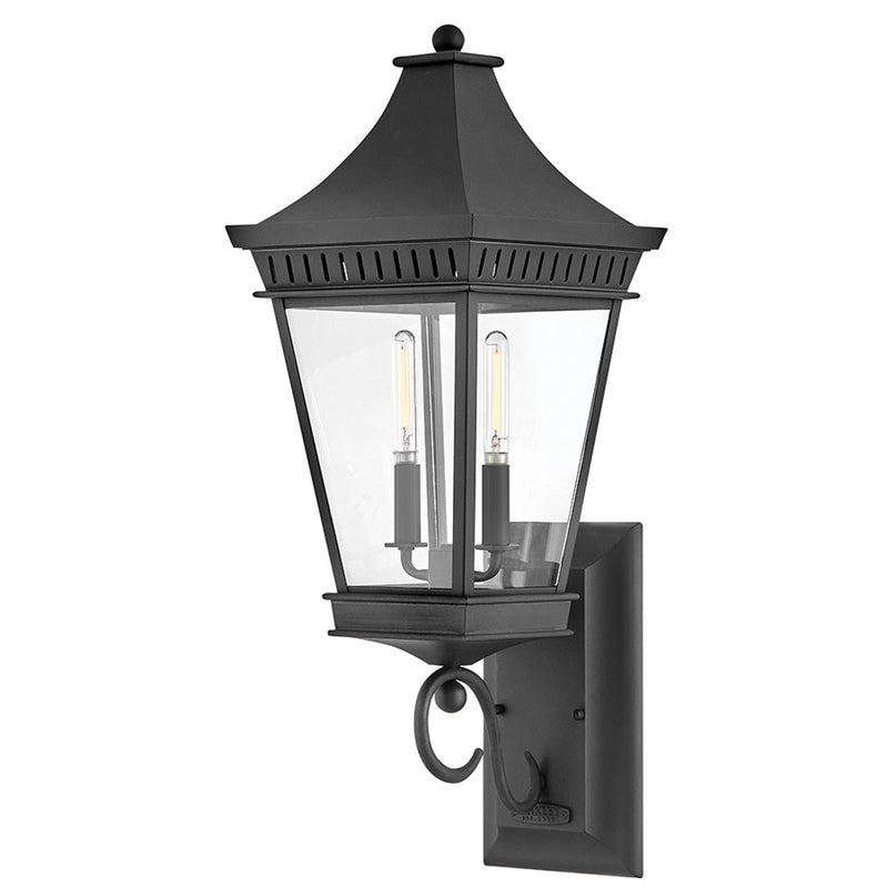 Hinkley Chapel Hill 11in 2-Light Outdoor Wall Sconce | Traditional Museum Black Aluminum and Clear Glass | Covered Patio & Entryway | 11 x | Model 27095MB