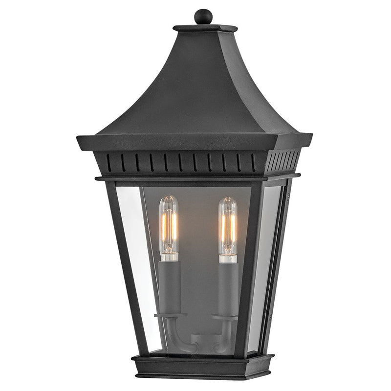 Hinkley Chapel Hill 16in 2-Light Outdoor Wall Sconce | Traditional Museum Black Aluminum and Clear Glass | Covered Porch & Entryway | 6 x | Model 27096MB