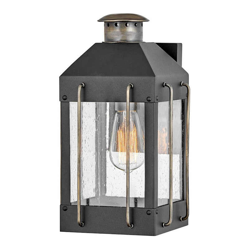 Hinkley Fitzgerald 8in 1-Light Outdoor Wall Sconce | Traditional Textured Black Aluminum and Clear Seedy Glass | Covered Patio & Entryway | Model 2730TK