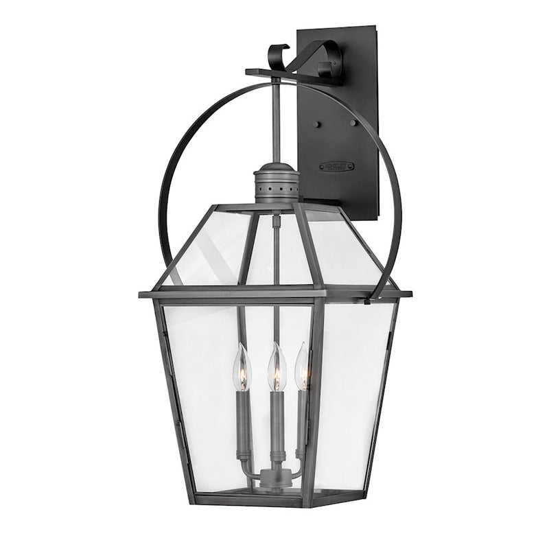 Hinkley Nouvelle 17in 3-Light Outdoor Wall Sconce | Traditional Blackened Brass and Clear Glass | Covered Patio & Entryway | 16 x 17 x 31 | Model 2778BLB