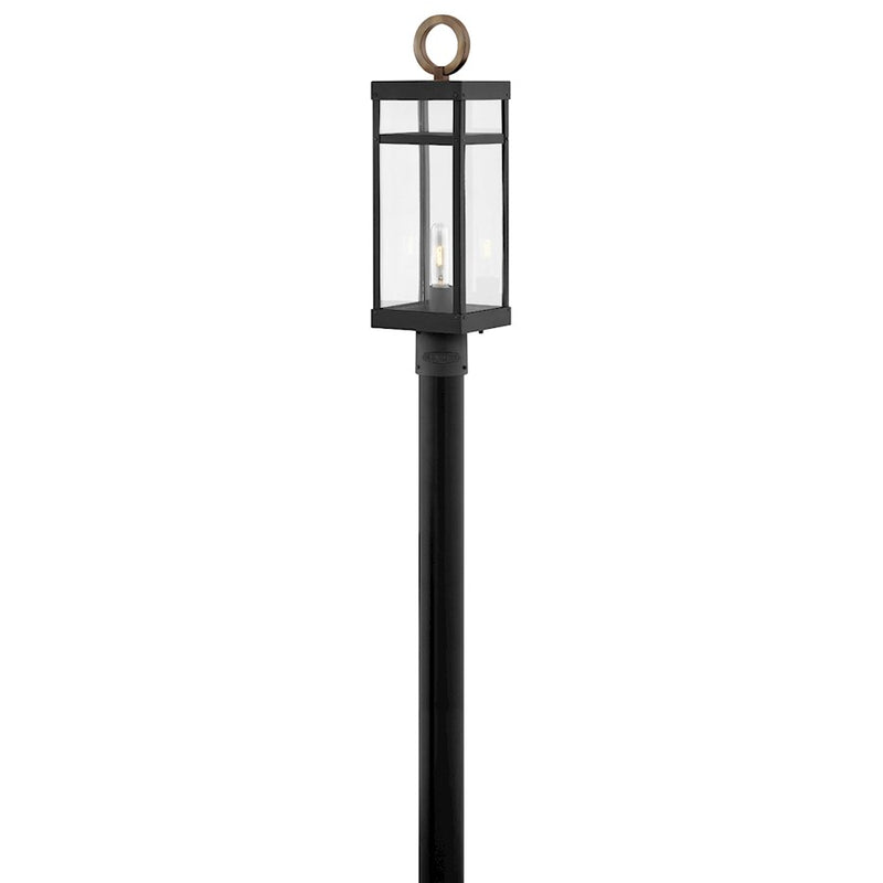 Hinkley Porter 1-Light Outdoor Pier Mount | Transitional Black Aluminum and Clear Glass | Covered Patio & Entryway | 6.5 x 6.5 x 22.75 | Model 2801BK-LL