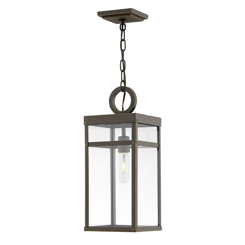 Hinkley Porter 8in 1-Light Outdoor Hanging Lantern | Industrial Aged Zinc Aluminum and Clear Glass | Covered Patios & Entryways | 8 x 8 | Model 2802DZ-LL