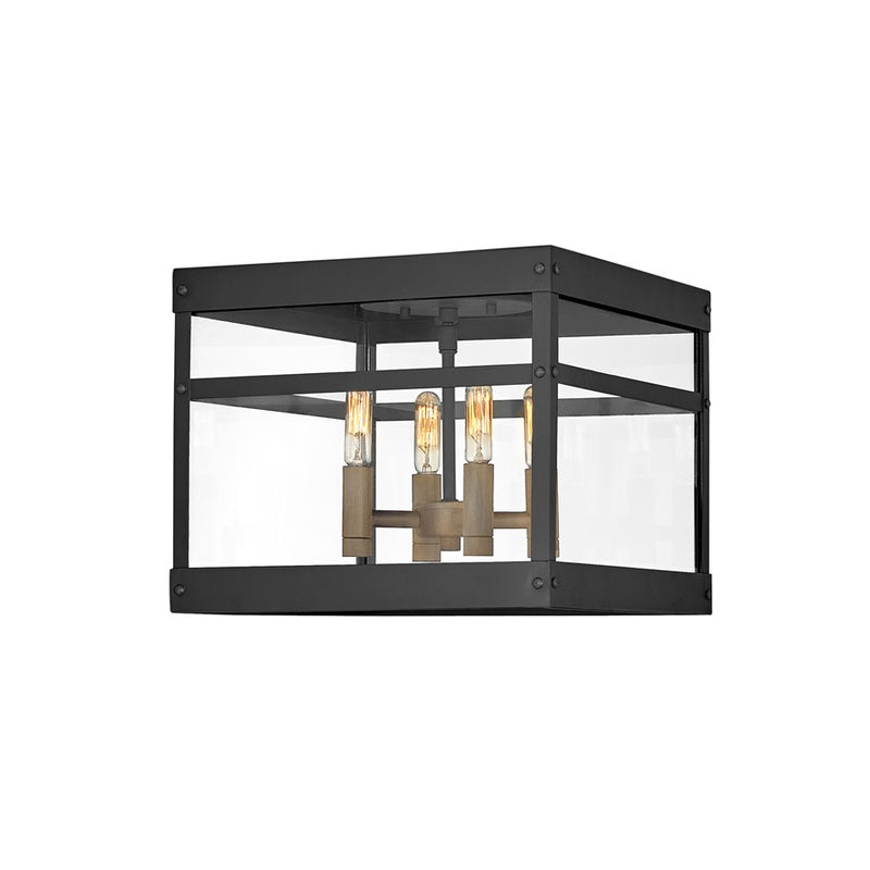 Hinkley Porter 8in 1-Light Outdoor Hanging Lantern | Transitional Black Aluminum and Clear Glass | Covered Patio & Entryway | 8 x 8 x 19 | Model 2802BK-LL