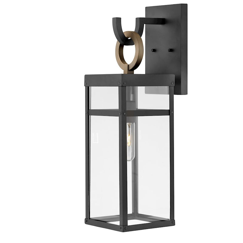 Hinkley Porter 13in 4-Light Outdoor Sconce | Transitional Black Aluminum and Clear Glass | Covered Patio & Entryway | 13 x 12 x 35 in | Model 2809BK-LL
