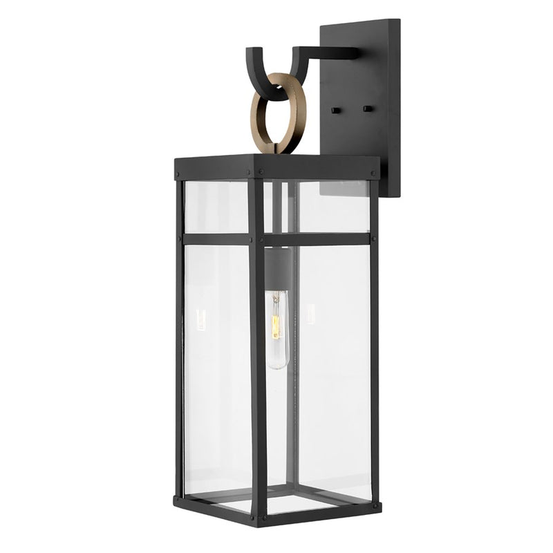 Hinkley Porter 25in 1-Light Outdoor Wall Sconce | Transitional Black Aluminum and Clear Glass | Covered Patio & Porch Entryway | 9.25 x | Model 2805BK-LL