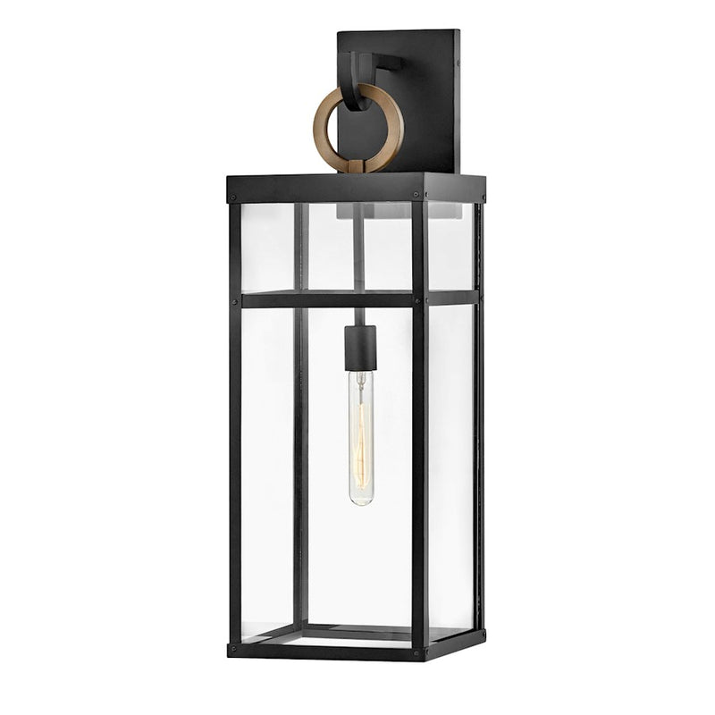 Hinkley Porter 25in 1-Light Outdoor Wall Sconce | Transitional Black Aluminum and Clear Glass | Covered Patio & Porch Entryway | 9.25 x | Model 2805BK-LL