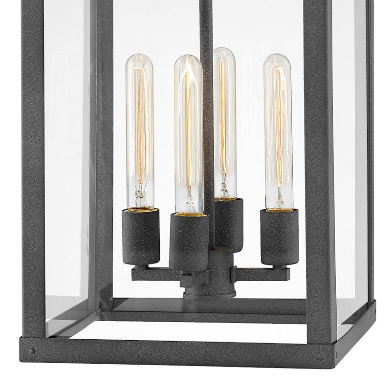 Hinkley Porter 12in 4-Light Pendant | Transitional Aged Zinc Aluminum and Clear Glass | Covered Patio & Entryway | 12 x 12 x 31 in | Model 2808DZ-LL