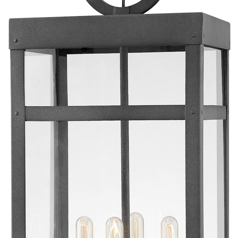 Hinkley Porter 12in 4-Light Pendant | Transitional Aged Zinc Aluminum and Clear Glass | Covered Patio & Entryway | 12 x 12 x 31 in | Model 2808DZ-LL