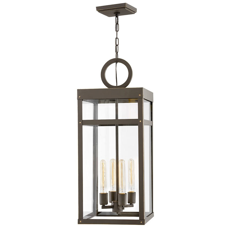 Hinkley Porter 12in 4-Light Pendant | Transitional Aged Zinc Aluminum and Clear Glass | Covered Patio & Entryway | 12 x 12 x 31 in | Model 2808DZ-LL