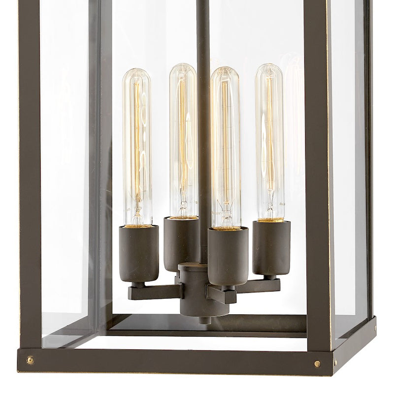 Hinkley Porter 12in 4-Light Pendant | Transitional Aged Zinc Aluminum and Clear Glass | Covered Patio & Entryway | 12 x 12 x 31 in | Model 2808DZ-LL