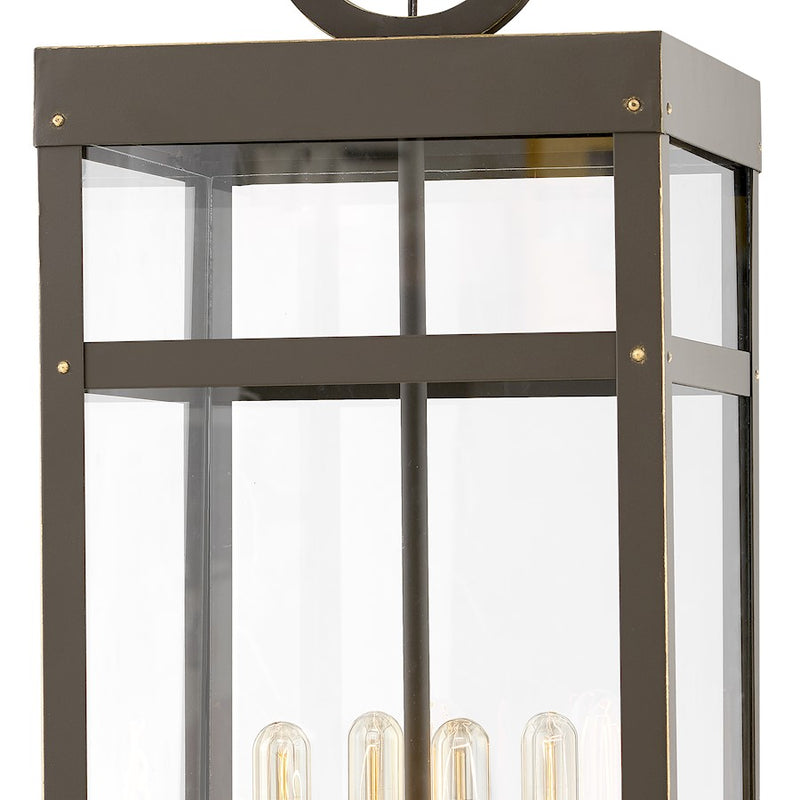 Hinkley Porter 12in 4-Light Pendant | Transitional Aged Zinc Aluminum and Clear Glass | Covered Patio & Entryway | 12 x 12 x 31 in | Model 2808DZ-LL