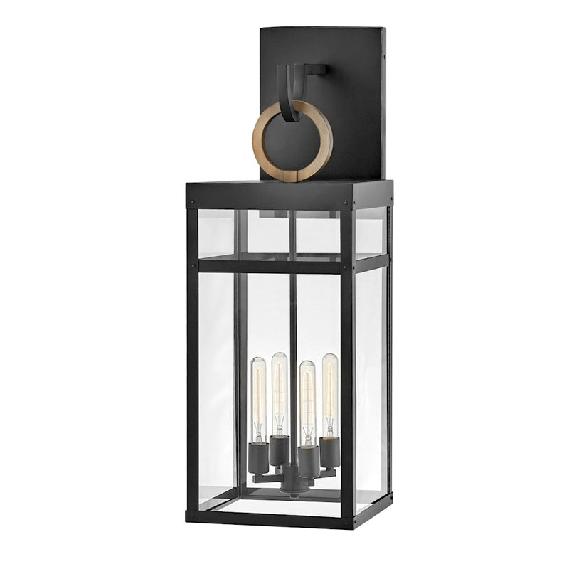 Hinkley Porter 13in 4-Light Outdoor Sconce | Transitional Black Aluminum and Clear Glass | Covered Patio & Entryway | 13 x 12 x 35 in | Model 2809BK-LL