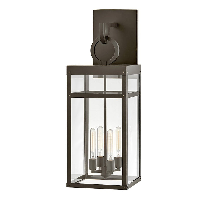 Hinkley Porter 13in 4-Light Outdoor Wall Sconce | Transitional Oil Rubbed Bronze Aluminum and Clear Glass | Covered Patio & Entryway | Model 2809OZ-LL