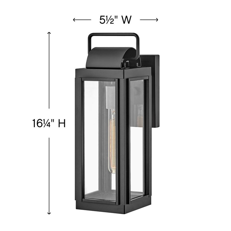 Hinkley Sag Harbor 16in 1-Light Outdoor Wall Sconce | Traditional Coastal Black Aluminum and Clear Glass | Covered Patios & Entryways | 7.5 | Model 2840BK