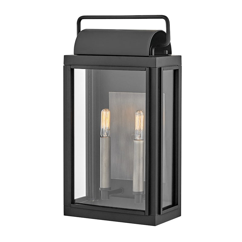 Hinkley Sag Harbor 9in 2-Light Outdoor Wall Sconce | Traditional Coastal Antique Brushed Aluminum and Clear Glass | Covered Patios & | Model 2844AL