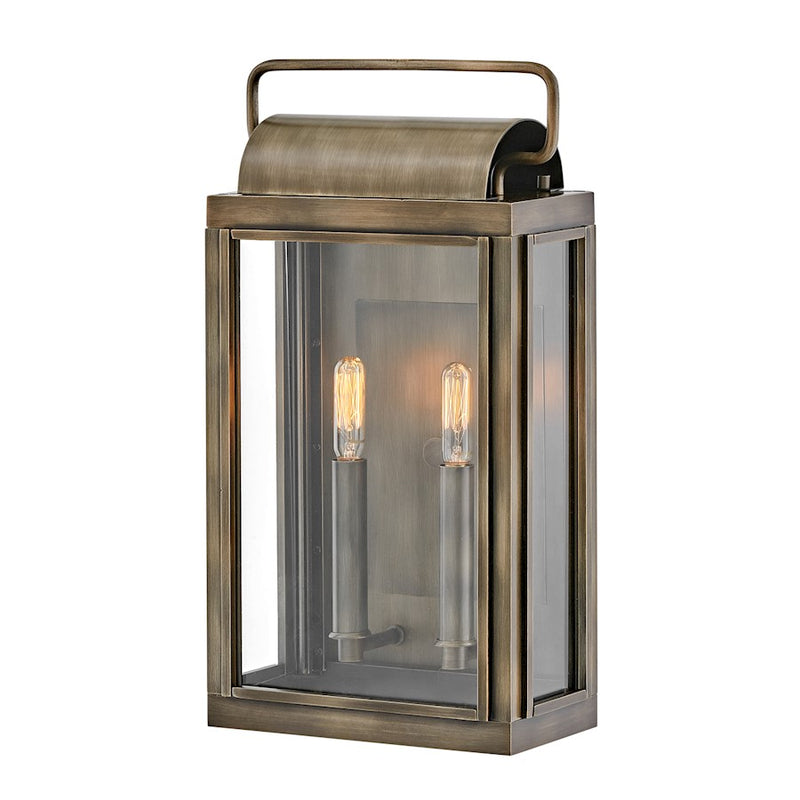 Hinkley Sag Harbor 9in 2-Light Outdoor Wall Sconce | Traditional Coastal Antique Brushed Aluminum and Clear Glass | Covered Patios & | Model 2844AL
