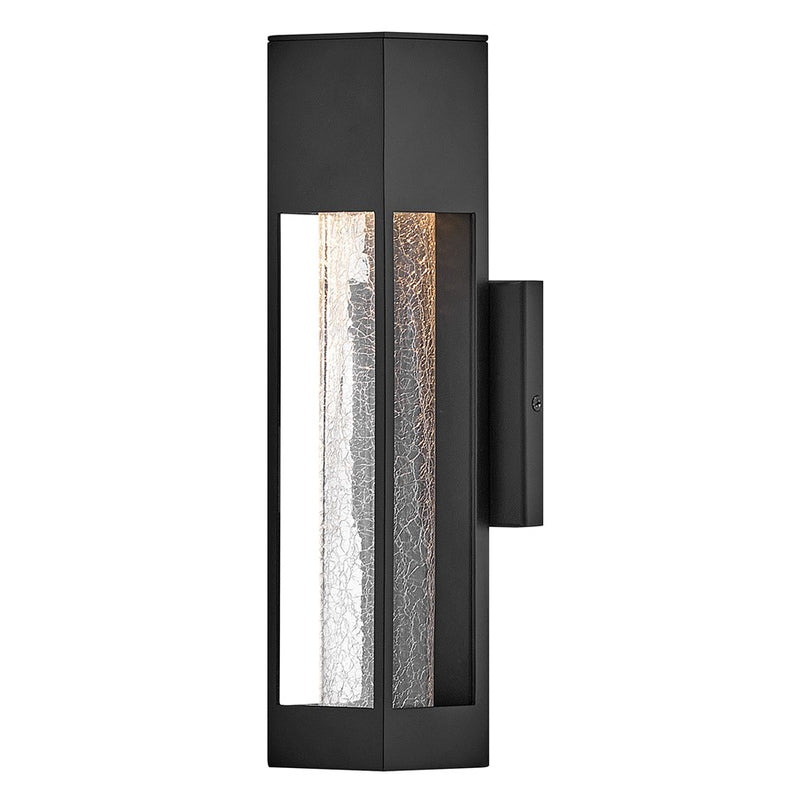 Hinkley Vapor 14in 1-Light Outdoor Wall Sconce | Modern Black Aluminum and Crackle Glass | Entryway & Covered Patio | 3.75 x 4.75 x 14 in | Model 2850BK