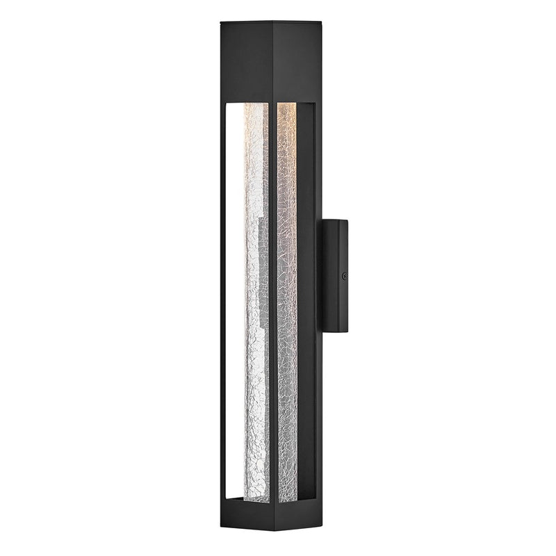 Hinkley Vapor 21in 1-Light Outdoor Wall Sconce | Modern Black Aluminum and Crackle Glass | Entryway & Covered Patio | 3.75 x 4.75 x 21 in | Model 2854BK