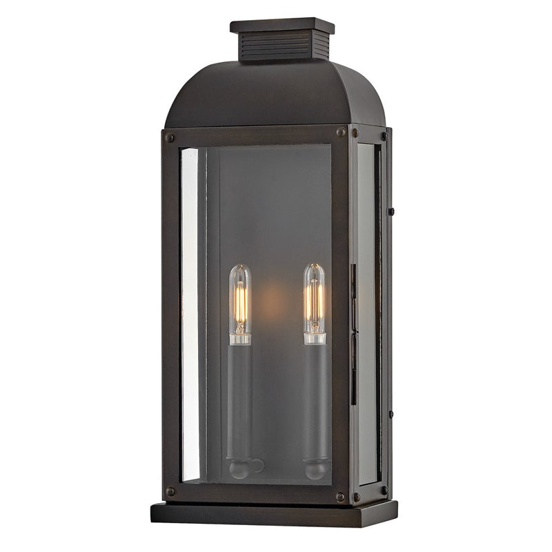 Hinkley Tiverton 2-Light Outdoor Wall Sconce | Traditional Dark Oxidized Brass and Clear Glass | Covered Patio & Entryway | 5 x 7.5 x 17 in | Model 28834DX