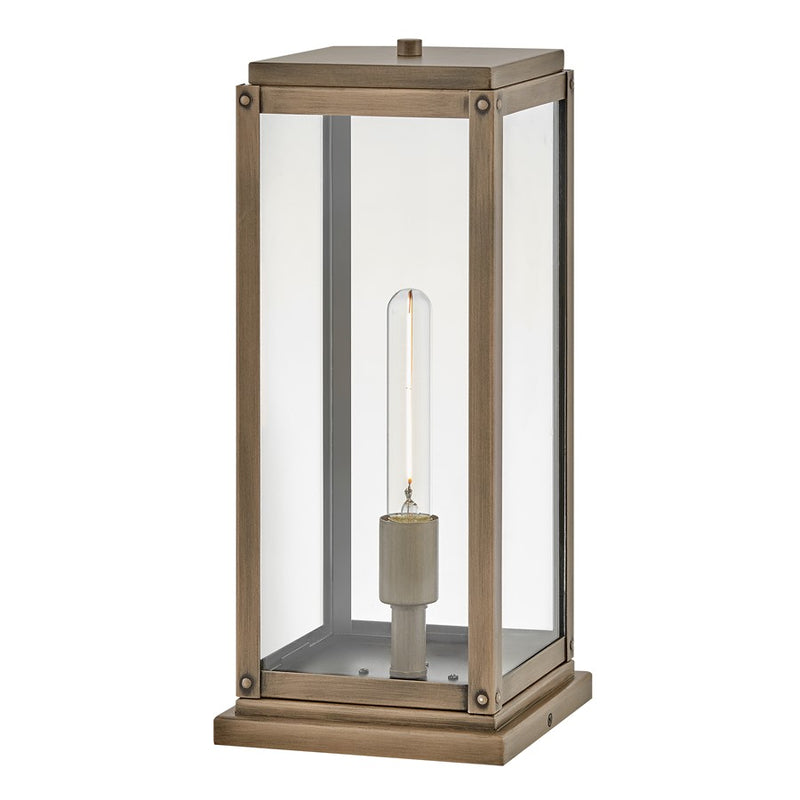 Hinkley Max 8in 1-Light Pier Mount | Transitional Burnished Bronze Aluminum and Clear Glass | Outdoor Entryway & Patio | 7 x 7 x 17 in | Model 28857BU