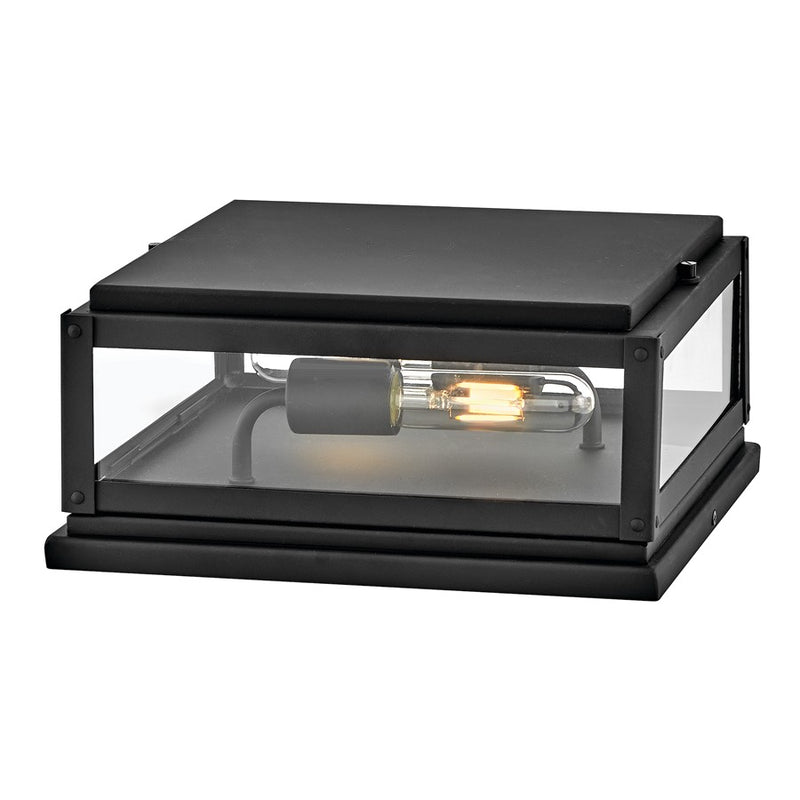Hinkley Max 12in 2-Light Outdoor Pier Mount | Transitional Black Aluminum and Clear Glass | Covered Patio & Entryway | 12 x 12 x 7.5 in | Model 28858BK-LV