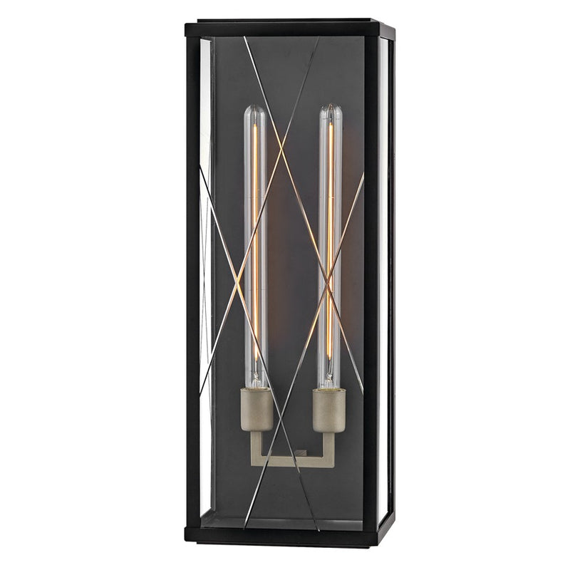 Hinkley Monte 25in 2-Light Outdoor Wall Sconce | Transitional Black Aluminum and Clear Argyle Glass | Covered Patio & Entryway | 7.5 x | Model 28885BK