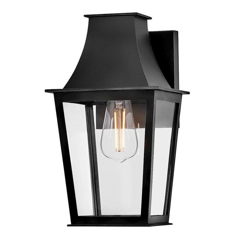 Hinkley Georgetown 12in 1-Light Outdoor Wall Lantern | Traditional Black Composite and Clear Glass | Entryway & Covered Porch | 8 x 7 x 12 | Model 28890BK