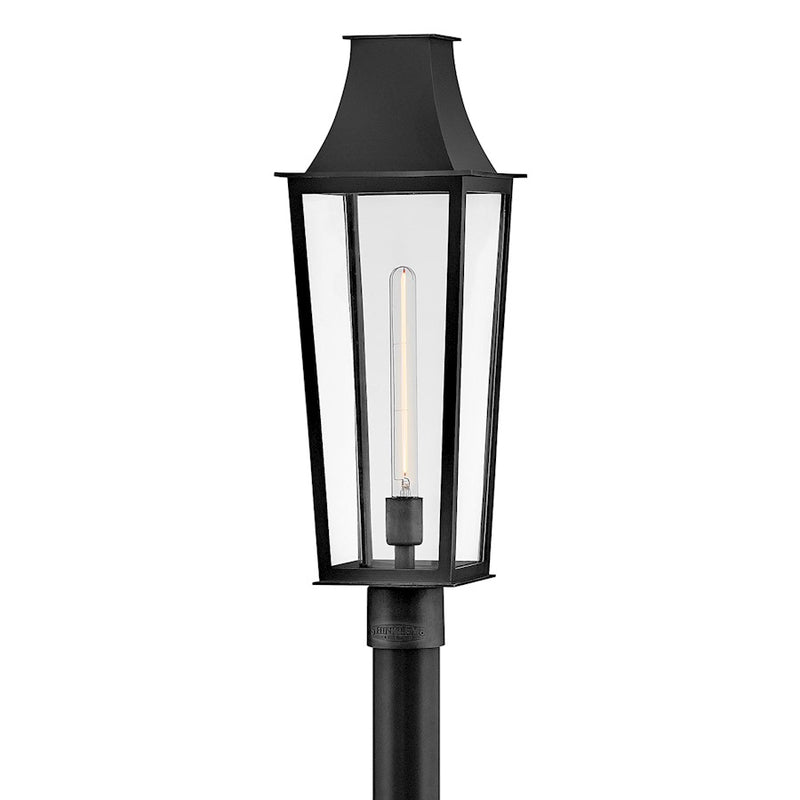 Hinkley Georgetown 9in 1-Light Outdoor Post Top Lantern | Traditional Black Composite and Clear Glass | Entryway & Garage | 8 x 8 x 25 in | Model 28891BK