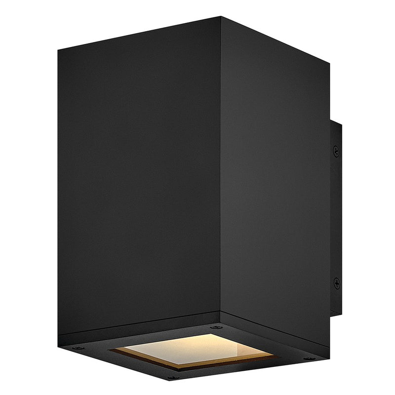 Hinkley Tetra 8in 1-Light Outdoor Wall Sconce | Modern Black Composite and Etched Lens | Covered Patio & Entryway | 5.75 x 5 x 8 in | Model 28910BK-LL