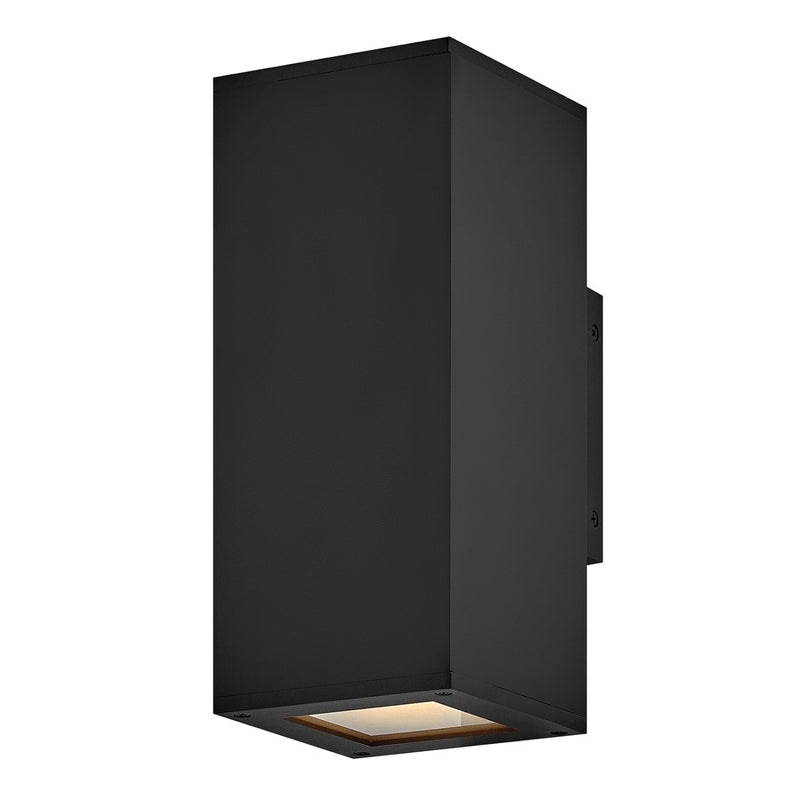 Hinkley Tetra 12in 2-Light Outdoor Wall Sconce | Modern Black Composite and Etched Lens | Covered Patio & Entryway | 5 x 5 x 12 in | Model 28914BK-LL