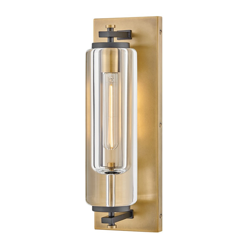 Hinkley Lourde 6in 1-Light Outdoor Wall Sconce | Industrial Heritage Brass and Black Aluminum Clear Glass | Covered Patio & Entryway | Model 28920HB-LL
