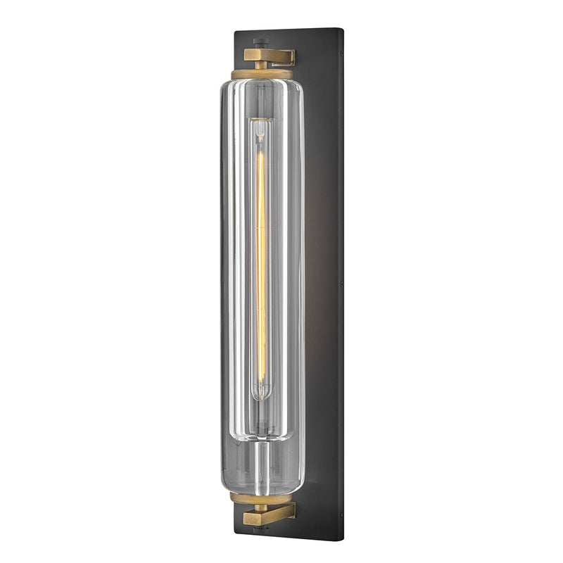 Hinkley Lourde 26in 1-Light Outdoor Wall Sconce | Modern Black Aluminum and Clear Glass | Entryway & Porch | 5.75 x 6 x 26 in | Model 28925BK-LL
