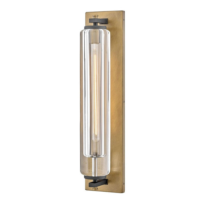 Hinkley Lourde 26in 1-Light Outdoor Wall Sconce | Modern Heritage Brass Aluminum and Clear Glass | Entryway & Covered Porch | 5.75 x 6 | Model 28925HB-LL