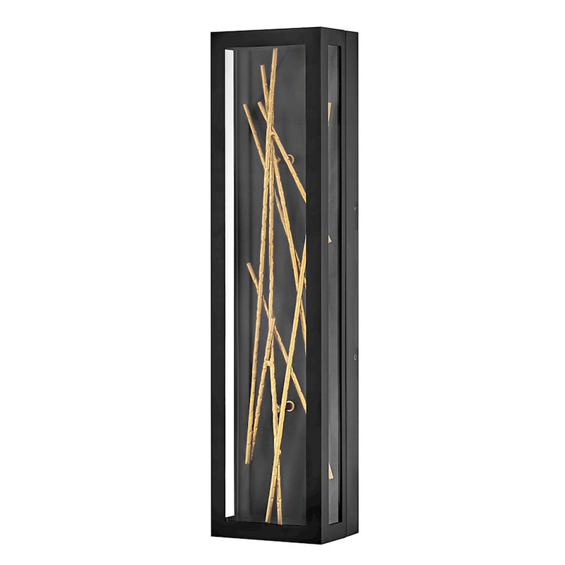 Hinkley Styx 24in 1-Light Outdoor Wall Lantern | Modern Black Aluminum and Gold Leaf Accents | Covered Patio & Entryway | 4 x 6 x 24 in | Model 28955BK