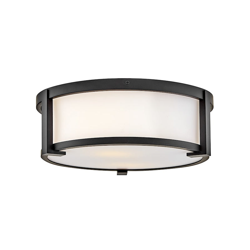 Hinkley Lowell 13in 2-Light Outdoor Flush Mount | Transitional Black Aluminum and Etched White Glass | Covered Patio & Entryway | 13 x 13 | Model 28963BK
