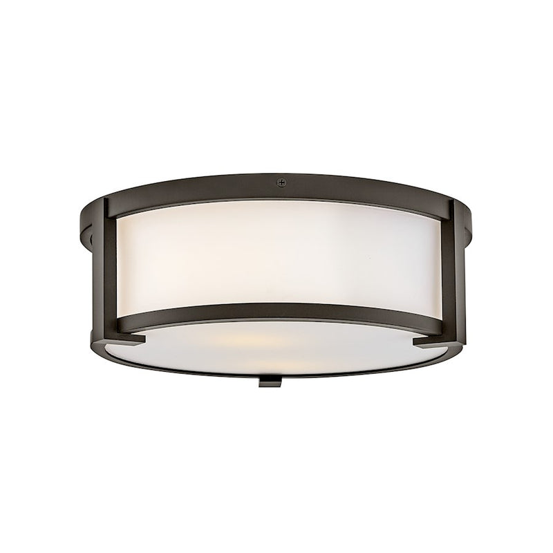 Hinkley Lowell 13in 2-Light Outdoor Flush Mount | Modern Oil Rubbed Bronze Aluminum and Etched White Glass | Covered Patios & Entryways | Model 28963OZ