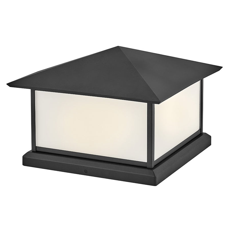 Hinkley Walter 15in 2-Light Outdoor Pier Mount | Craftsman Textured Black Aluminum and Etched White Glass | Column Entryway & Porch | Model 28987TK-LV