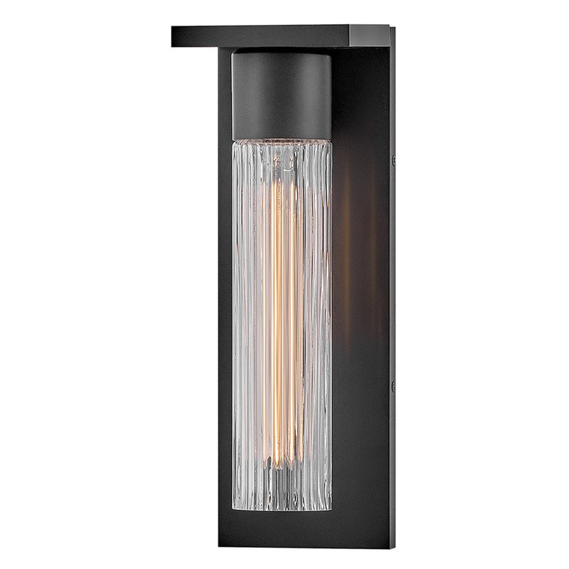 Hinkley Voight 1-Light Outdoor Wall Sconce | Modern Black Composite and Clear Ribbed Glass | Entryway & Covered Porch | 5 x 5 x 14 in | Model 29030BK