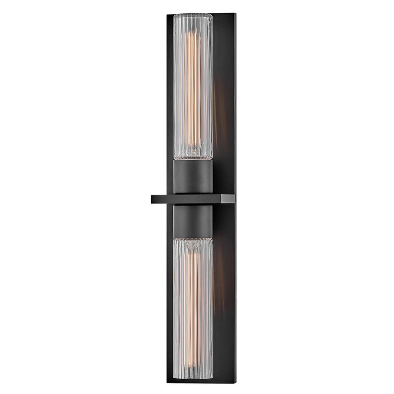 Hinkley Voight 27in 2-Light Outdoor Wall Sconce | Modern Black Composite and Clear Ribbed Glass | Entryway & Porch | 5 x 5 x 27 in | Model 29035BK