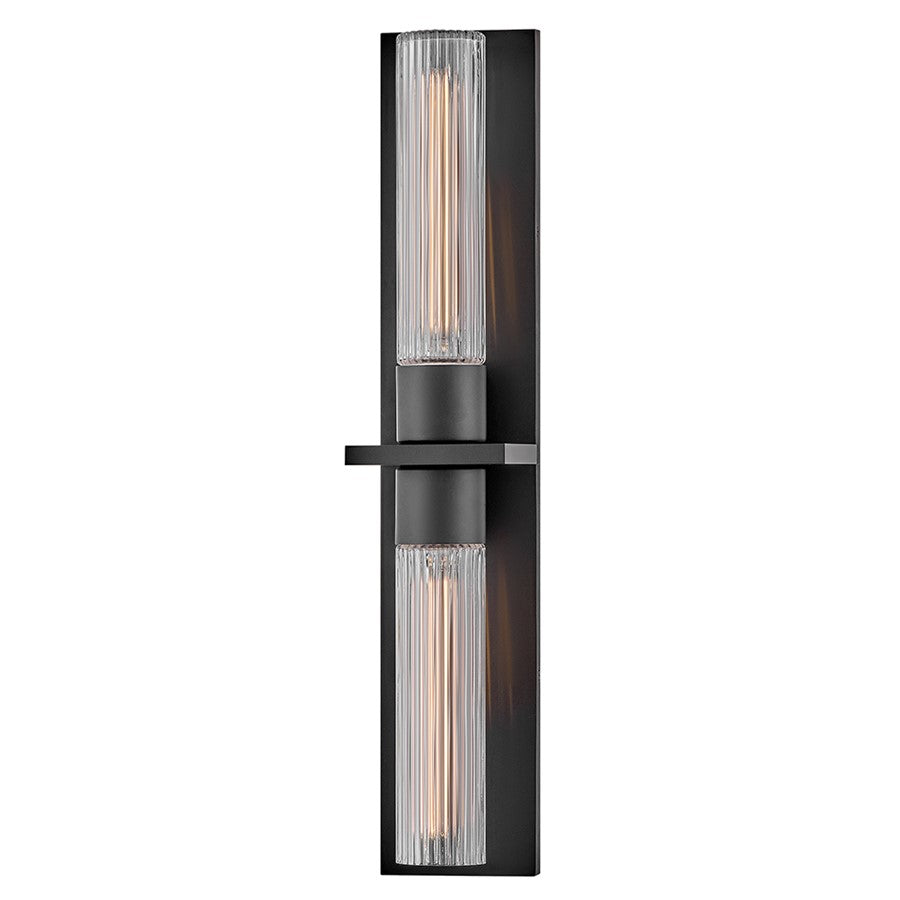 Hinkley Lighting Voight 2 Light Outdoor Wall Mount, Black/Clear Ribbed - 29035BK