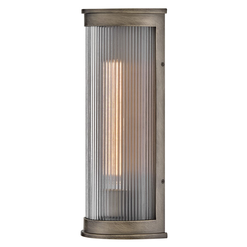 Hinkley Bluffton 17in 1-Light Outdoor Wall Sconce | Transitional Burnished Bronze Composite and Clear Ribbed Glass | Entryway & Covered | Model 29084BU-LL