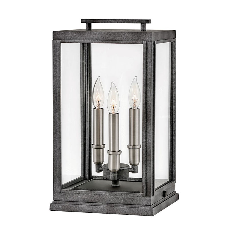 Hinkley Sutcliffe 10in 3-Light Pier Mount | Traditional Aged Zinc Aluminum and Clear Glass | Covered Patio & Entryway | 10 x 10 x 18 in | Model 2917DZ-LV