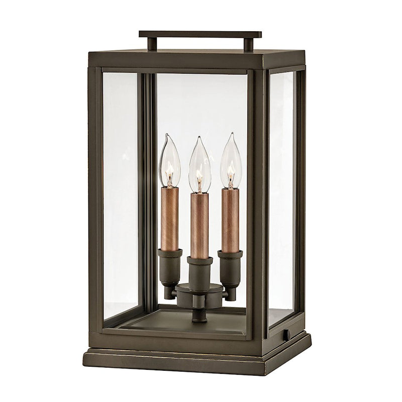 Hinkley Sutcliffe 10in 3-Light Pier Mount | Traditional Aged Zinc Aluminum and Clear Glass | Covered Patio & Entryway | 10 x 10 x 18 in | Model 2917DZ-LV