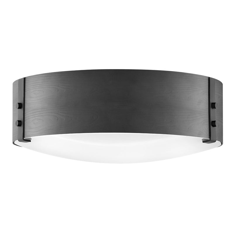 Hinkley Sawyer 15in 3-Light Outdoor Flush Mount | Rustic Black Metal and Etched Glass | Covered Patio & Entryway | 15 x 15 x 4.75 in | Model 29203BK