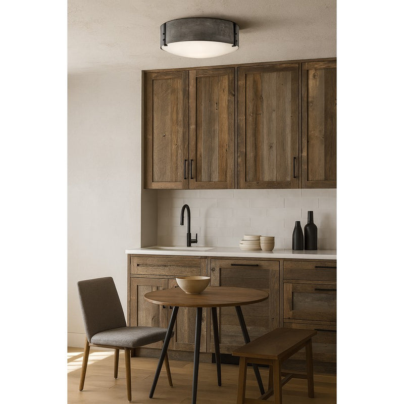 Hinkley Sawyer 15in 3-Light Outdoor Ceiling Light | Rustic Sequoia and Iron Rust Metal with Etched Glass | Covered Patio & Porch | 15 x | Model 29203SQ-LL
