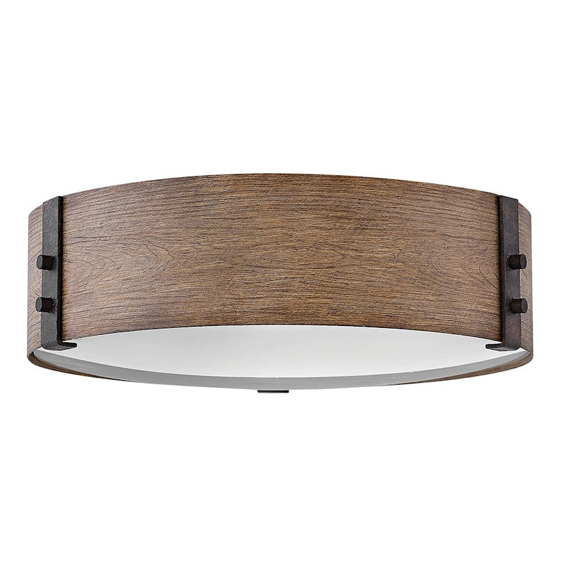 Hinkley Sawyer 15in 3-Light Outdoor Ceiling Light | Rustic Sequoia and Iron Rust Metal with Etched Glass | Covered Patio & Porch | 15 x | Model 29203SQ-LL