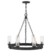 Hinkley Sawyer 6Lt Outdoor Chandelier/3.5W, Black/Clear Seedy - 29206BK-LV