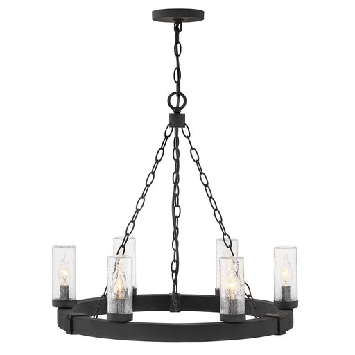Hinkley Sawyer 6Lt Outdoor Chandelier/3.5W, Black/Clear Seedy - 29206BK-LV