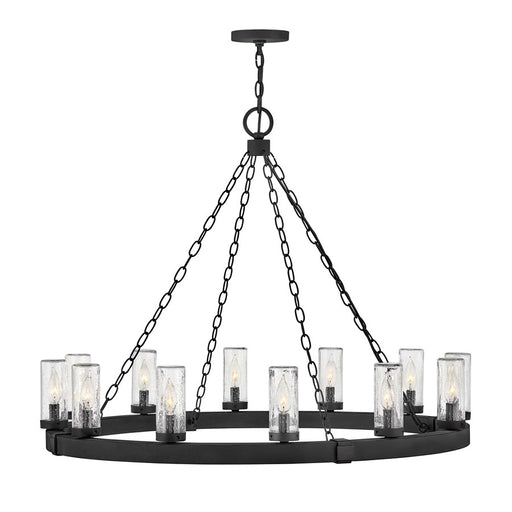 Hinkley Sawyer 12Lt Outdoor Chandelier, Black/Clear Seedy - 29207BK